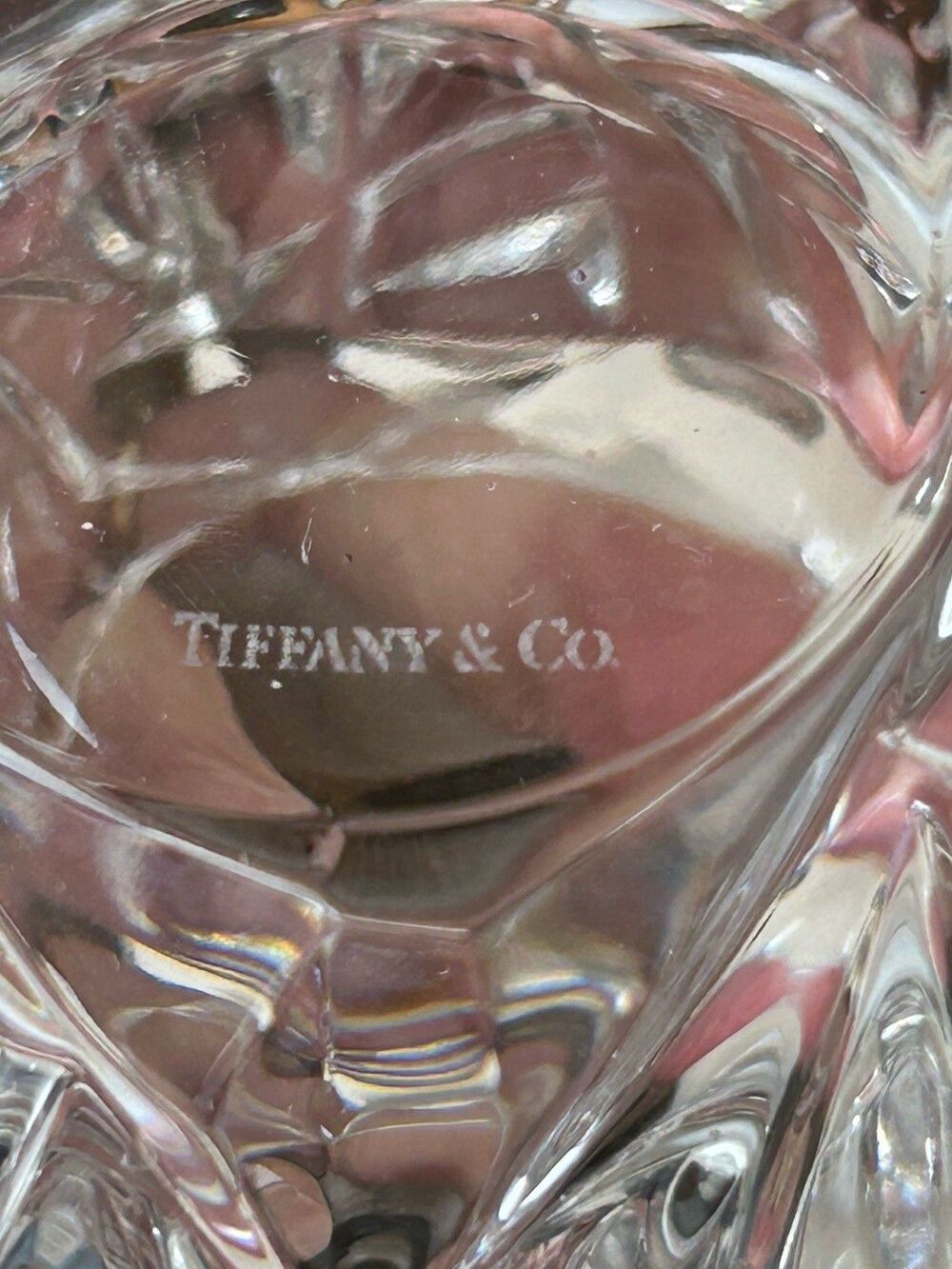 TIFFANY & CO Crystal ROCK CUT  2 7/8in Round Votive Candle Holder Germany